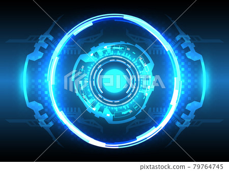 Futuristic hologram Sci-Fi glowing HUD circle. Abstract hi-tech background. Head-up display interface. Virtual reality technology innovation. Light effect. Digital business 79764745