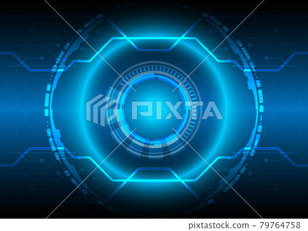 Hexagon screen. Futuristic Sci-Fi glowing HUD circle and sphere. Abstract hi-tech background. Head-up display interface. Virtual reality technology innovation. Light effect. Digital business 79764758