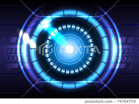 Light effect. Futuristic Sci-Fi glowing HUD circle and sphere. Abstract hi-tech background. Head-up display interface. Virtual reality technology innovation screen. Digital business 79764759