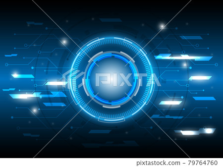 Lines and dots. Futuristic Sci-Fi glowing HUD circuit. Abstract hi-tech background. Head-up display interface. Virtual reality technology innovation screen. Light effect. Digital business 79764760