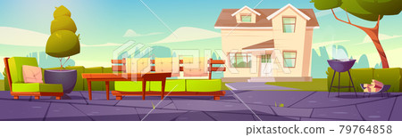 House backyard, patio with cooking grill for bbq 79764858