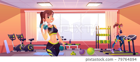 Young women exercising in gym, fit girls workout Young women exercising in gym, fit girls workout 79764894