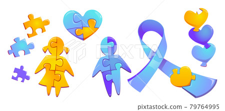 Set autism world day awareness, puzzle pieces Set autism world day awareness, puzzle pieces 79764995
