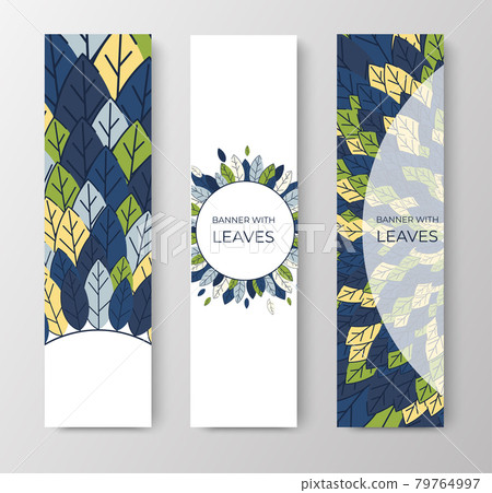 Set of vertical banners for advertising, invitations, internet sites from colorful leaves. Summer background for sales. Geometric flat design. Place for your text. Vector Set of vertical banners for advertising, invitations, internet sites from colorful leaves. Summer background for sales. Geometric flat design. Place for your text. Vector 79764997