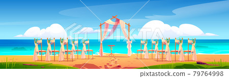 Beach wedding arch and decoration on seaside. Beach wedding arch and decoration on seaside. 79764998