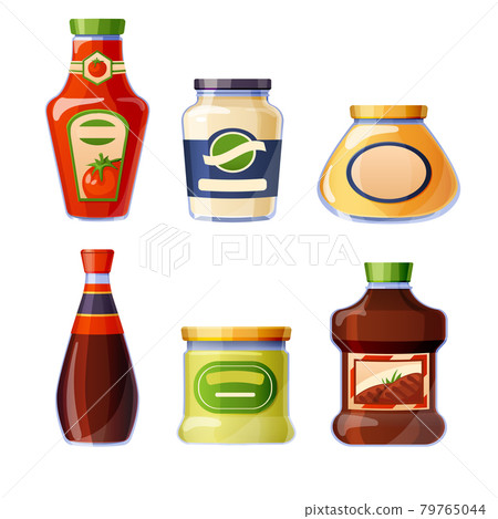 Sauces and dressings in glass bottles Sauces and dressings in glass bottles 79765044