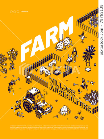 Vector poster of farm, village agriculture 79765139
