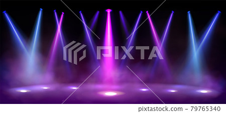 Stage lights, spotlight beams with smoke on floor 79765340