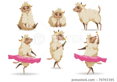 Cute sheep animal cartoon set. Little fluffy lamb Cute sheep animal cartoon set. Little fluffy lamb 79765395