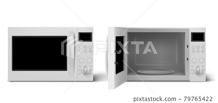 Modern microwave oven with open and closed door 79765422