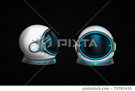 Astronaut helmet with clear glass and blue light 79765430