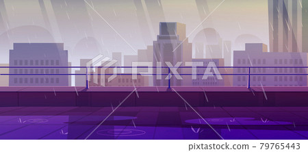 Terrace on rooftop at rainy dull weather city view Terrace on rooftop at rainy dull weather city view 79765443