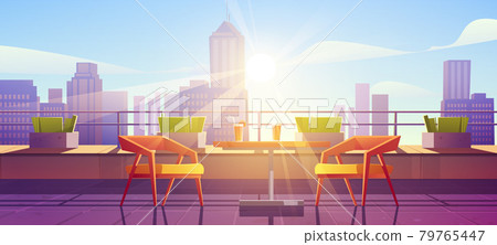 Restaurant on terrace on rooftop with city view Restaurant on terrace on rooftop with city view 79765447