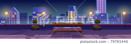 Terrace on rooftop, patio on roof at night 79765448