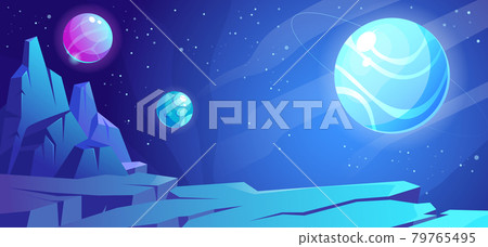 Space background with planet landscape and stars - Stock Illustration ...