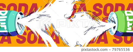 Soda ad banner with sweet drink splashing out 79765536