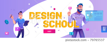 Design school cartoon web banner with designers Design school cartoon web banner with designers 79765537
