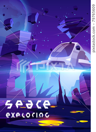 Space exploring poster with spaceship 79765609
