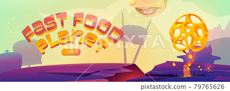 Fast food planet cartoon landing page with pizza 79765626