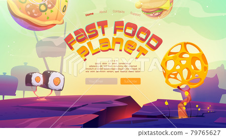 Fast food planet cartoon landing page with pizza 79765627
