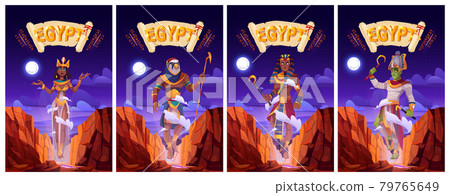 Cartoon posters Egyptian gods Ra, Horus, Pharaoh 79765649