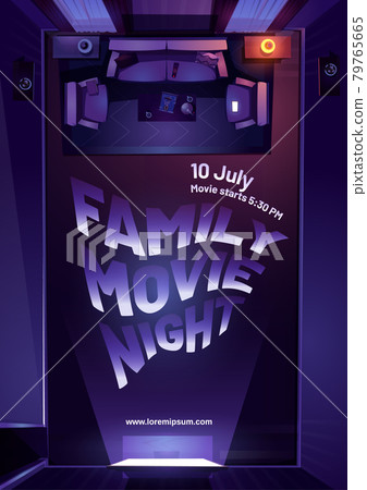Vector poster of family movie night on tv Vector poster of family movie night on tv 79765665