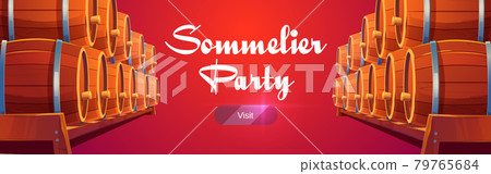 Sommelier party banner with wine barrels Sommelier party banner with wine barrels 79765684