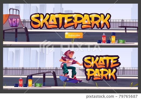 Skate park banners with boy riding on skateboard Skate park banners with boy riding on skateboard 79765687