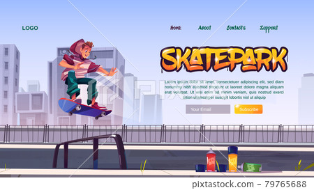 Skate park website with boy riding on skateboard Skate park website with boy riding on skateboard 79765688