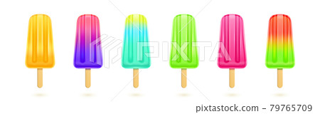 Fruit popsicle, colorful ice cream on wooden stick 79765709