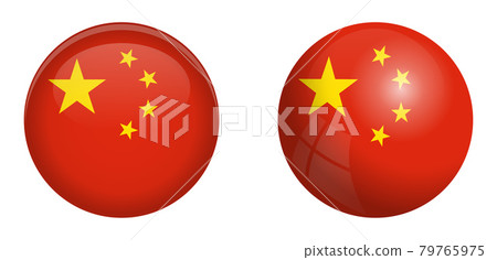 China flag under 3d dome button and on glossy sphere / ball. 79765975