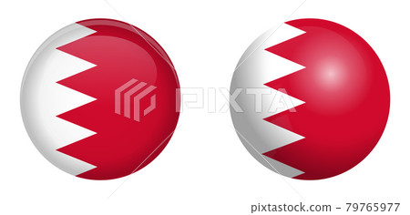 Bahrain flag under 3d dome button and on glossy sphere / ball. Bahrain flag under 3d dome button and on glossy sphere / ball. 79765977