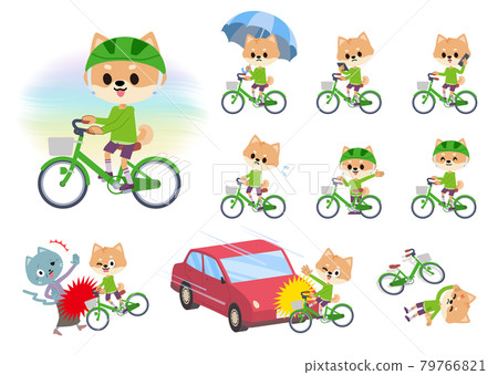 一組騎城市自行車的狗男孩 79766821
