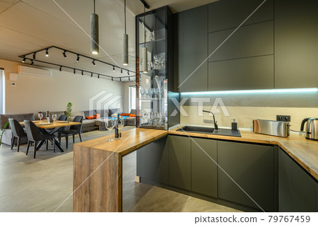 Modern large luxurious studio apartment with dining table Modern large luxurious studio apartment with dining table 79767459