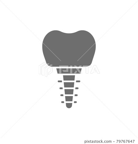 Vector dental implant, tooth crown grey icon. Vector dental implant, tooth crown grey icon. 79767647