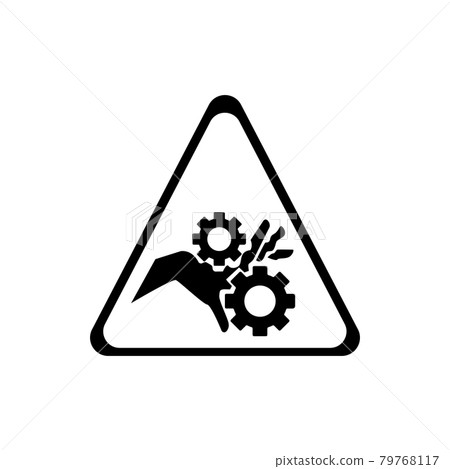 Attention hand injury possible black element. Watch your hands and fingers. Warning sign. Pictogram for web page, mobile app, promo. UI UX GUI design element 79768117