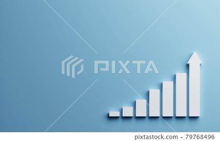 White rising bar chart on blue background with copy space. Business economic and money investment concept. Goal and success theme. 3D illustration rendering graphic design. White rising bar chart on blue background with copy space. Business economic and money investment concept. Goal and success theme. 3D illustration rendering graphic design. 79768496