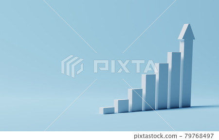 White rising bar chart on blue background with copy space. Business economic and money investment concept. Goal and success theme. 3D illustration rendering graphic design. White rising bar chart on blue background with copy space. Business economic and money investment concept. Goal and success theme. 3D illustration rendering graphic design. 79768497
