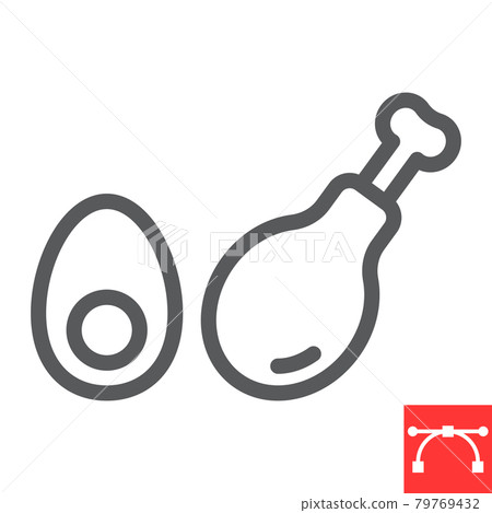 Keto diet line icon, fitness and diet, egg and chicken leg sign vector graphics, editable stroke linear icon, eps 10. Keto diet line icon, fitness and diet, egg and chicken leg sign vector graphics, editable stroke linear icon, eps 10. 79769432