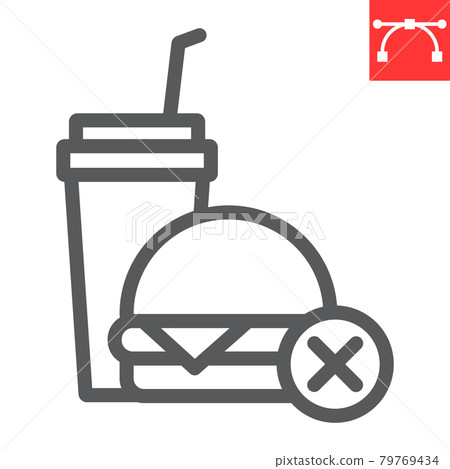 No fast food line icon, fitness and diet, no food sign vector graphics, editable stroke linear icon, eps 10. No fast food line icon, fitness and diet, no food sign vector graphics, editable stroke linear icon, eps 10. 79769434