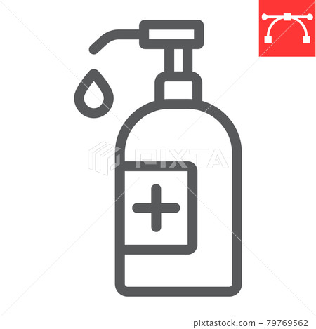 Hand sanitizer line icon, hygiene and disinfection, hand soap sign vector graphics, editable stroke linear icon, eps 10. Hand sanitizer line icon, hygiene and disinfection, hand soap sign vector graphics, editable stroke linear icon, eps 10. 79769562