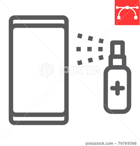 Disinfection smartphone line icon, hygiene and disinfection, cleaning smartphone sign vector graphics, editable stroke linear icon, eps 10. 79769566