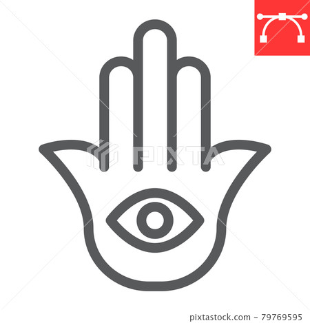 Hamsa line icon, rosh hashanah and hand eye, hamsa sign vector graphics, editable stroke linear icon, eps 10. 79769595