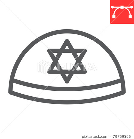 Kippah line icon, rosh hashanah and yarmulke, jewish cap sign vector graphics, editable stroke linear icon, eps 10. Kippah line icon, rosh hashanah and yarmulke, jewish cap sign vector graphics, editable stroke linear icon, eps 10. 79769596