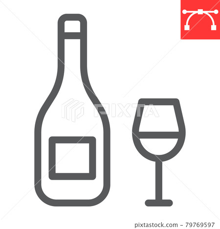 Wine line icon, rosh hashanah and alcohol, wine bottle with glass sign vector graphics, editable stroke linear icon, eps 10. Wine line icon, rosh hashanah and alcohol, wine bottle with glass sign vector graphics, editable stroke linear icon, eps 10. 79769597