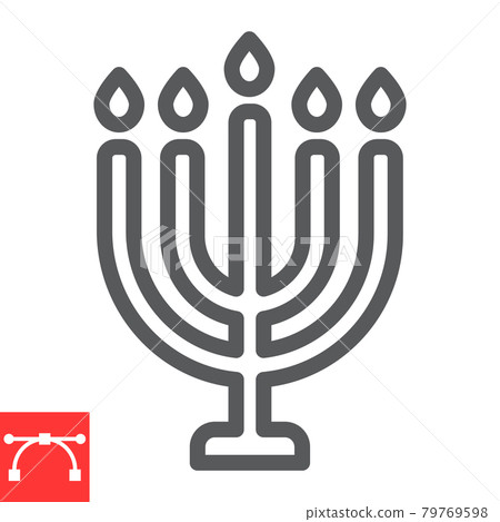 Big menorah line icon, rosh hashanah and candle, menorah sign vector graphics, editable stroke linear icon, eps 10. 79769598
