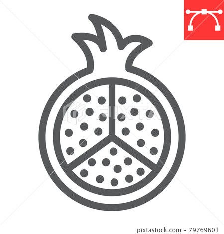 Pomegranate line icon, fruit and punica, garnet sign vector graphics, editable stroke linear icon, eps 10. Pomegranate line icon, fruit and punica, garnet sign vector graphics, editable stroke linear icon, eps 10. 79769601