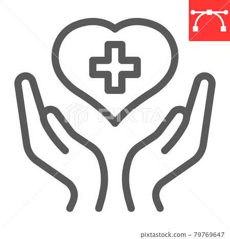 Health care line icon, AIDS and giving love, heart with hands sign vector graphics, editable stroke linear icon, eps 10. Health care line icon, AIDS and giving love, heart with hands sign vector graphics, editable stroke linear icon, eps 10. 79769647