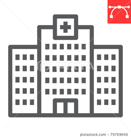 Hospital line icon, AIDS and building, AIDS center sign vector graphics, editable stroke linear icon, eps 10. 79769648