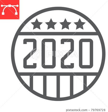Vote badge 2020 line icon, election and democratic, vote button sign vector graphics, editable stroke linear icon, eps 10. Vote badge 2020 line icon, election and democratic, vote button sign vector graphics, editable stroke linear icon, eps 10. 79769728